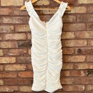 Here Comes The Sun White Ruched Mini Dress Medium GUC